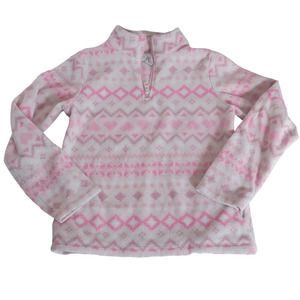 Girls Pink Hearts Pull Over Fleece Jacket Sz 7/8